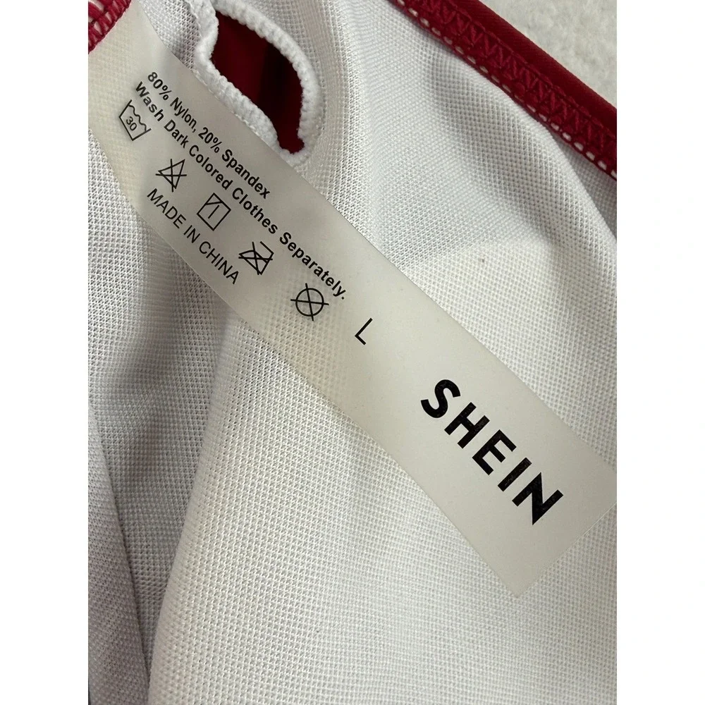 SHEIN One Piece Swimsuit Womens Large Burgundy‎ Red Lace Up Back High Cut